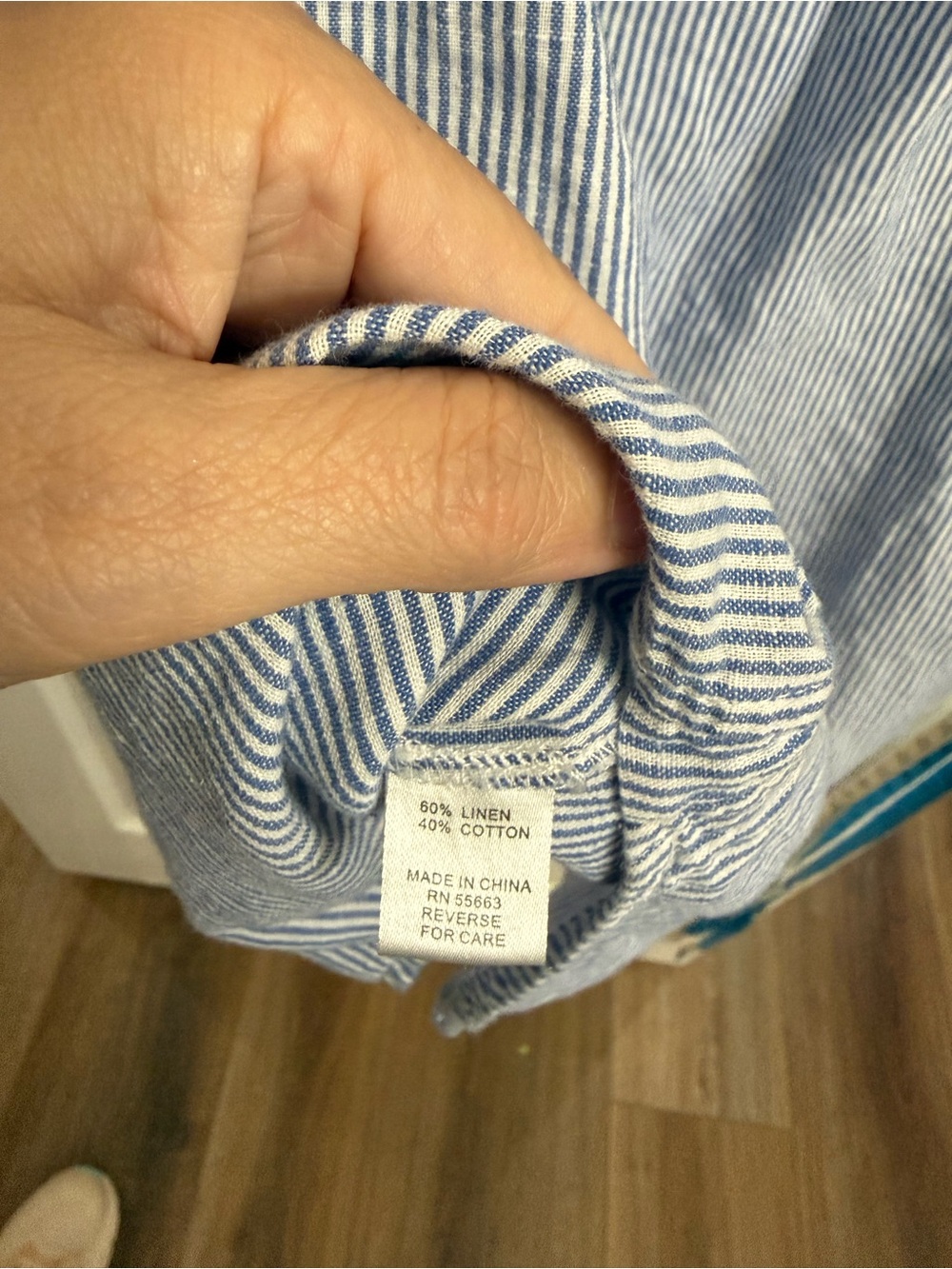 For Cynthia Blue White Striped Linen Blend Popover Tunic Shirt Small Coastal - Picture 7 of 7